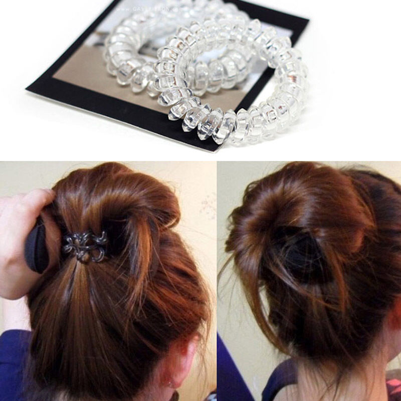 3Ã— Women Clear Elastic Rubber Hairband Phone Wire Hair Tie Rope Band Ponytail