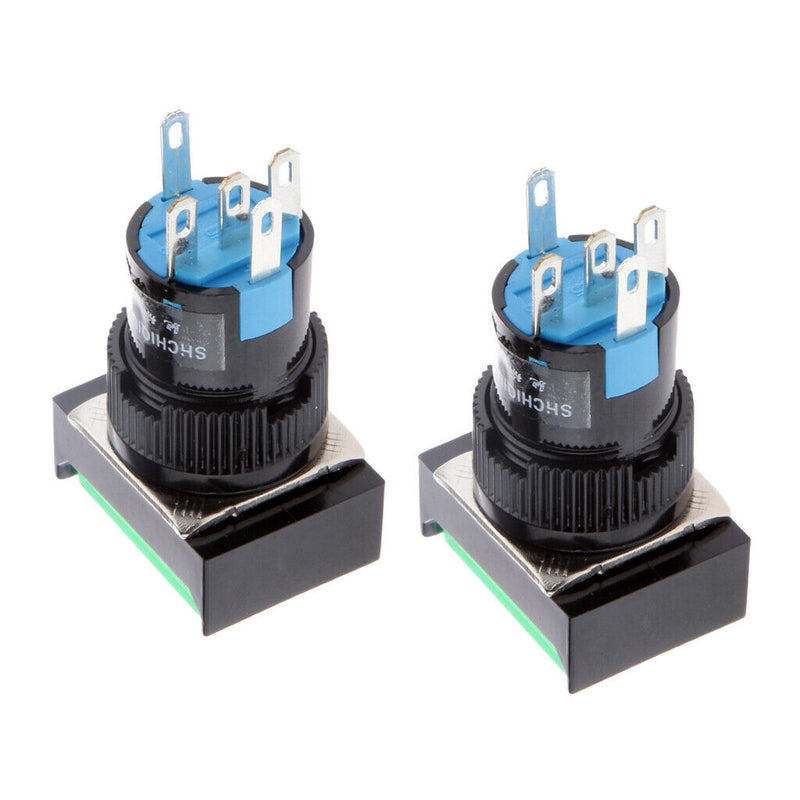 2 X Green LED Illuminated Square Push Button DC 12V Momentary Switch