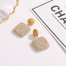 Korean Statement Geometric Big Earrings Sweet Woven Square Drop Earrings Ex