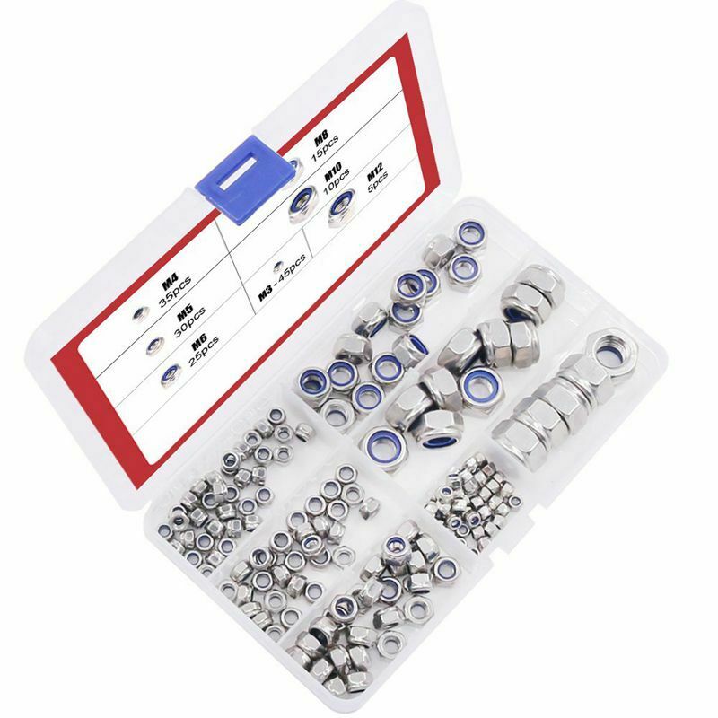 175-Piece Stainless Steel Nylon Lock Nut Assortment Kit, Size Include, M3 M O8N8