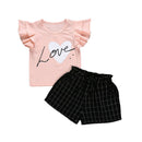 Summer Girl Clothes Set Short Fashion Pink Tops Plaid Short Pants Clothes S T2V1