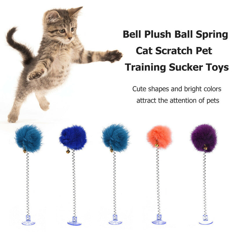 5pcs/set Bell Plush Ball Spring Cat Scratch Toys Pet  Training Sucker Toys A