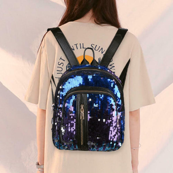 2pcs/Set Women Gorgeous Sequin Backpack Party Shoulder Pencil Handbag/Blue