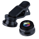 Clip 3-in-1 180 Fish-Eye Lens+Wide Angle Lens+Macro Lens Black