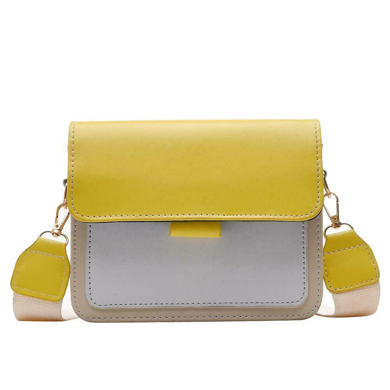 Hit Color Shoulder Handbags Women Chain Leather Flap Crossbody Bag (Yellow) A