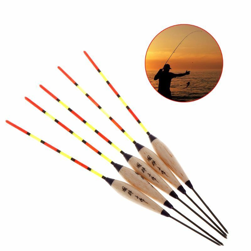 5x Fishing Floats Fluorescent Tail Luminous Wood Stick Floating Buoy Ice Fishing
