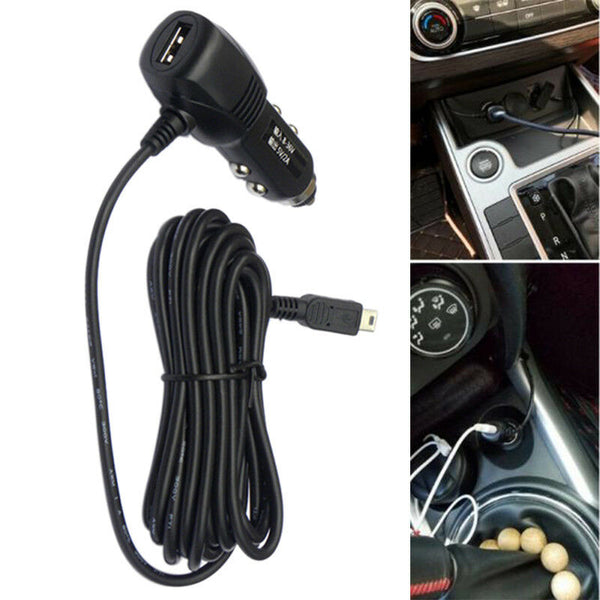 MiniUSB Port 5V 2A CarCharger Adapter For Car DVR Vehicle Charging 3.5m CableLJ