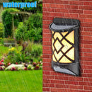Solar LED Colorful Flame Lamp+LED Motion Sensor Wall Light Garden Yard Lamp
