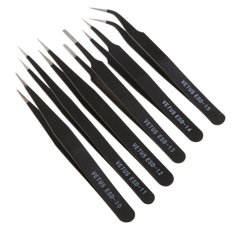 6Pcs/Set Stainless Steel Anti-static Tweezers Forceps Maintenance Tool Kit