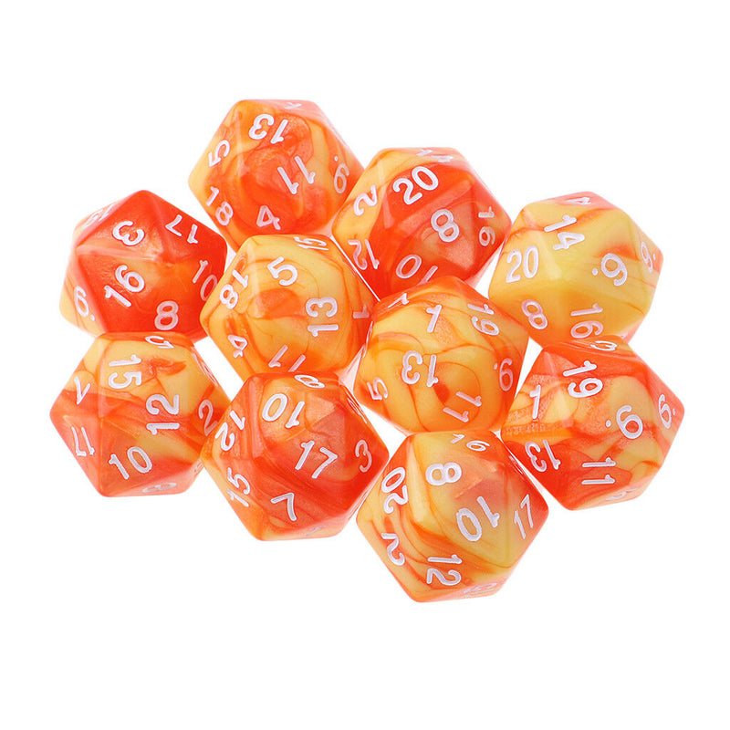 Set of 10 Orange Yellow D20 Acrylic Dice for RPG D&D Gaming Twenty Sided Die