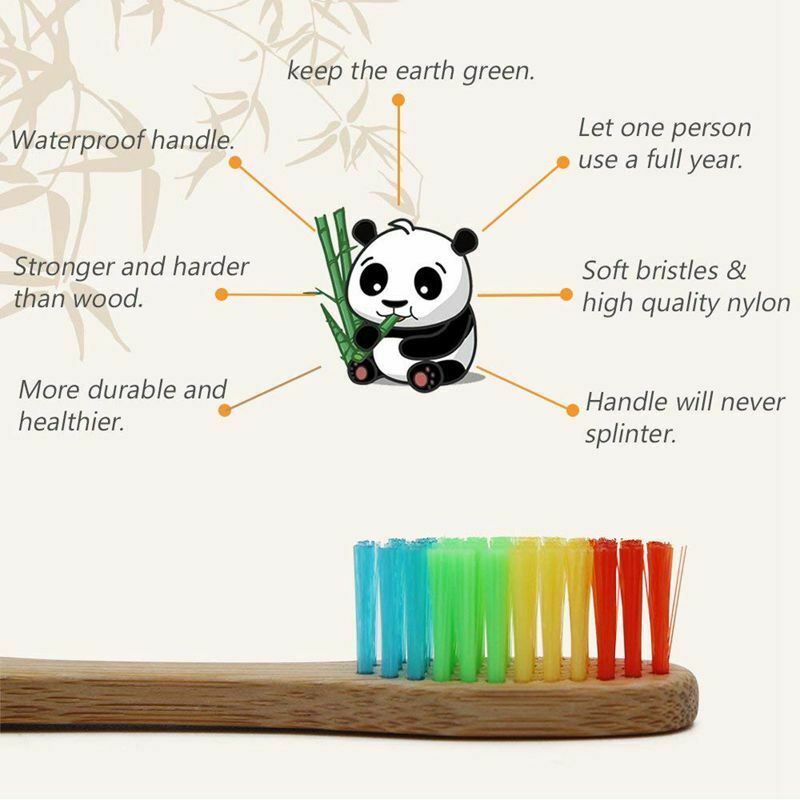 Natural Bamboo Toothbrush Made with Rainbow Nylon Infused Bristles in Recyc D7X5
