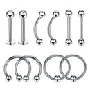 10 Pieces Nose Lip Tongue Eyebrow Tragus Navel Belly Ring Piercings 16g 6mm