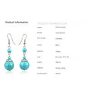 National Style Retro Female Models Turquoise Earrings Simple Spherical Blue P6O9