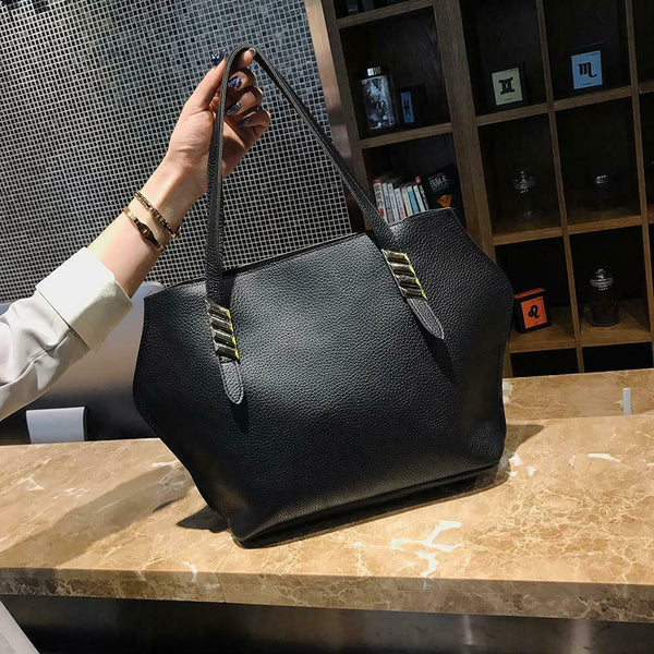 4pcs/set Solid Color Totes Women Leather Shoulder Card Bags Clutch (Black)