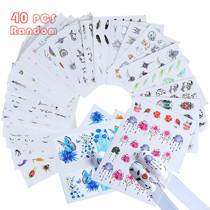 40 Nail Art Water Decals Stickers Transfers Spring Water Effect Flowers Feather*