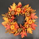 Halloween Autumn Maple Leaf Pumpkin Wreath Artificial Rattan Garland Round 22''