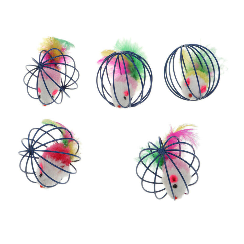 Cat Toys Furry kitten Mice in the cage 5 Pack