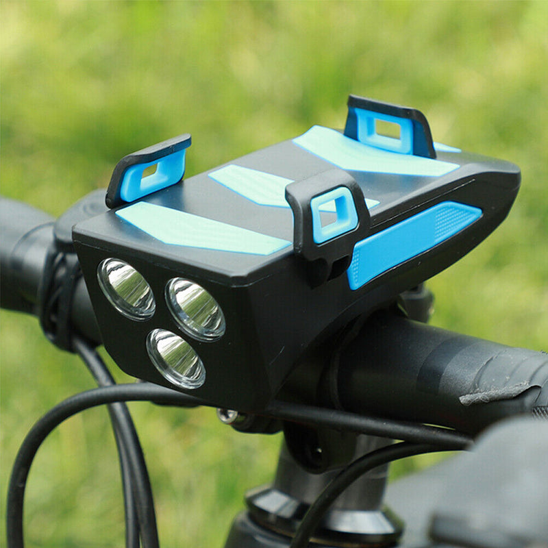 4 in 1 Bike Bicycle Phone Charging Treasure Rack Headlight (Blue 4000mAh)