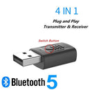 4-In-1 USB Bluetooth Transmitter Bluetooth Receiver 5.0 PC TV Audio Transmi T5G8