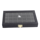 28 Grids Clear Jewelry Tray Showcase Display Storage Linen Case black