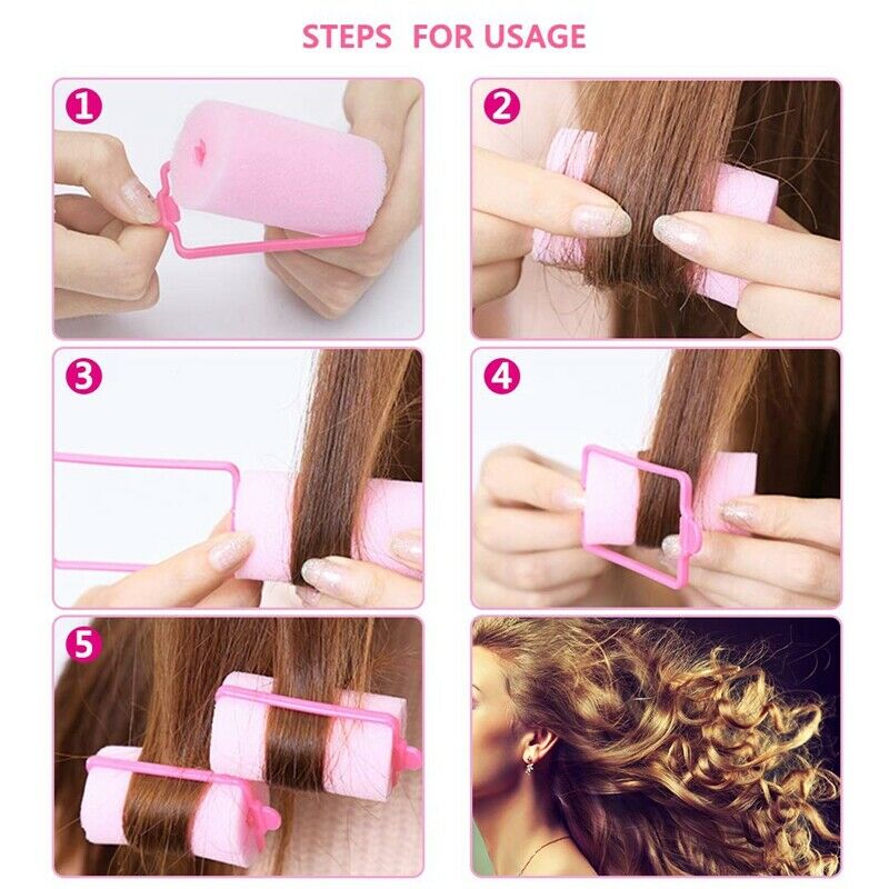12Pcs dark pink Hair Styling Soft Foam Sponge Rollers Curlers Hairdressing  L8B6