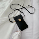 Women Touch Screen Mobile Phone Pouch PU Splicing PVC Crossbody Bag (Black)