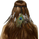 Turban Headband Peacock Hair Rope Feather Headpiece Boho Costume Fancy Dress