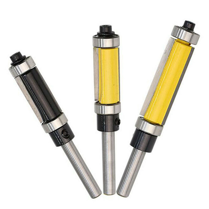 2x 1/4'' Shank Top & Bottom Bearing Flush Trim Router Bit 12.7x25mm Yellow