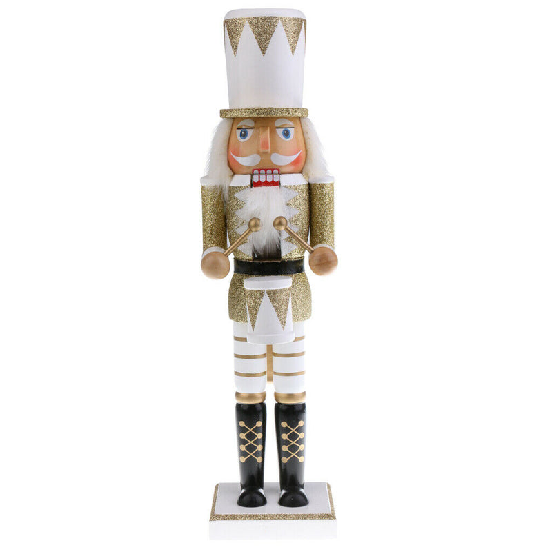 38cm Wooden Nutcracker Drummer Figures Ornaments for Shelves and Tables, Home