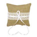 Rustic Wedding Hessian Burlap Satin Bow Ring Bearer Pillow Cushion 8"x8"