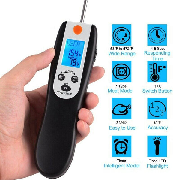 Kitchen Instant Read Digital Grill Cooking Food Thermometer, 5.4 Inch, Blac K5U3