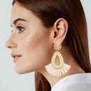 Woven Rattan Straw Tassel Earrings for Women Handmade Straw Braid Drop Dang G4L5