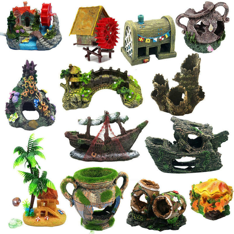 2 x Funny Castle House Aquarium Fish Tank Scenery Ornament Decoration DIY Double