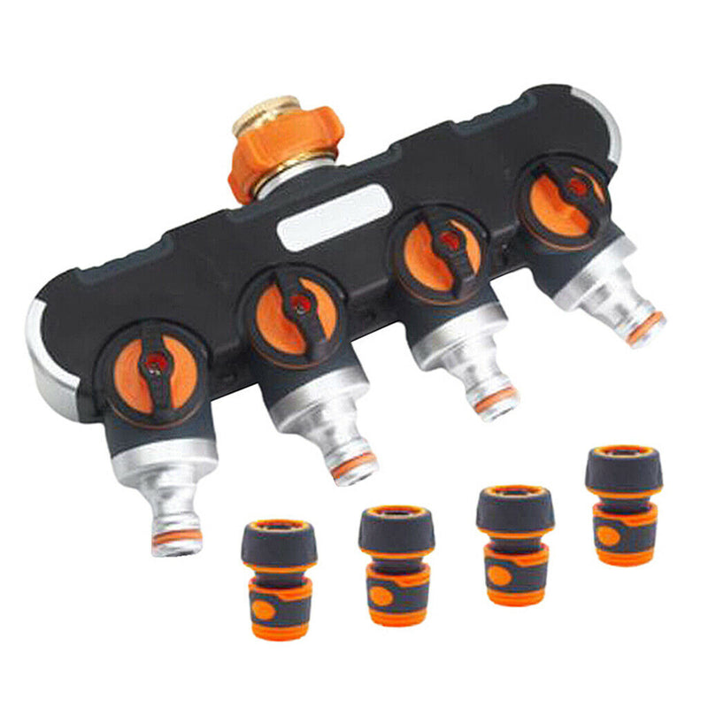 4 Way Garden Hose Splitter Adapter & 3/4" Connector Set for Outdoor Faucet