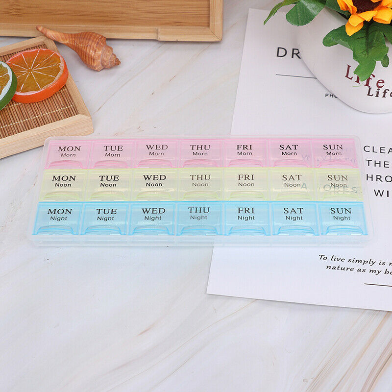 21-Grid Weekly Storage Pill Box Tablet Sorter Container Case drugs Organizer Hn