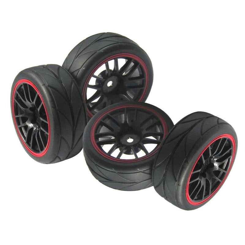 Pack of 4 Rubber Tyre Tyres Tires Wheel Rim Hex 12mm Fits for 1/10 RC Remote