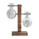 Set of 2 Decorative Clear Glass Planter Bulb Vases with Wood Holder Stand & Vase