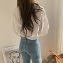 Women Blouse Puff Sleeved White Lace Long Sleeve Shirt Casual Loose Ruffle To Kw