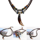 Men Bohemia Wolf Tooth Pendant Leather Beaded Weaved Favor Necklace Jewelry S8H7