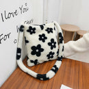 Portable Flower Printed Shoulder Handbag Plush Messenger Bag Street Totes