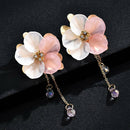 Women Acrylic Flower Dangle Earrings Petals Crystal Tassel Drop Earrings Jewelry