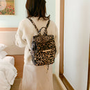 Fashion Leopard Women Backpack Retro PU Leather Shoulder Schoolbags (Khaki)
