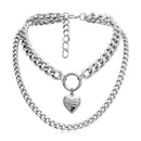 Punk Metal Heart Choker Necklace For Women Big Thick Chain Round Hollow Mul N6E6