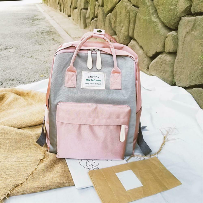 Nylon Waterproof Women Girl Laptop Backpack Travel Shoulder Handbags (Grey)
