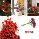 100X Artificial Red Holly Berry Christmas Decor On Wire Bundle Garland Wreath AU