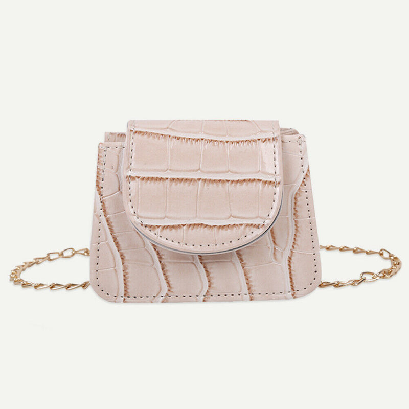 Pure Color Leather Mini Shoulder Bags Women Chain Messenger Bags (Beige)