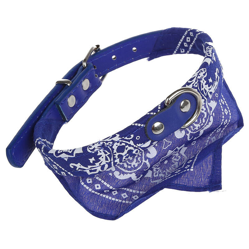 Adjustable Dog Scarf with Leather Collar Paisley Pattern Pet Fashion (blue)