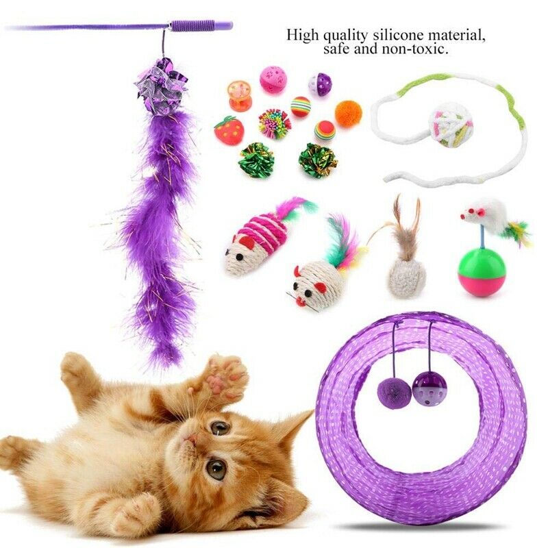 1X(17 Cat Toys Kitten Toys Assortments,2 Way Tunnel,Cat Feather Teaser - Wa