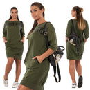 Autumn Winter Women's Large Size Dresses Casual Elegant Style Pockets Lette I6B7