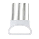 Stainless Steel Onion Cutter Kitchen Fruit Gadget Slicing Holder (White)